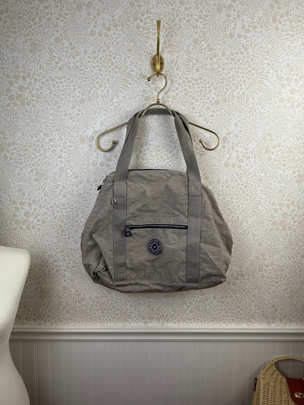 Kipling Gray and Purple Large Nylon Tote Bag